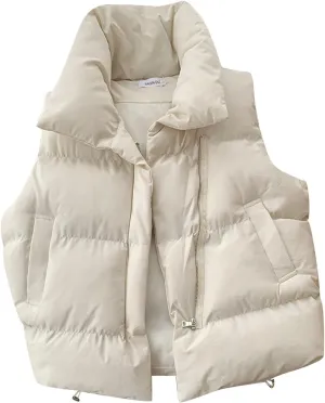 2024 Winter Coats for Womens Fashion Cropped Sleeveless Puffer Jacket Lightweight Thermal Padded Vest Casual Outwear