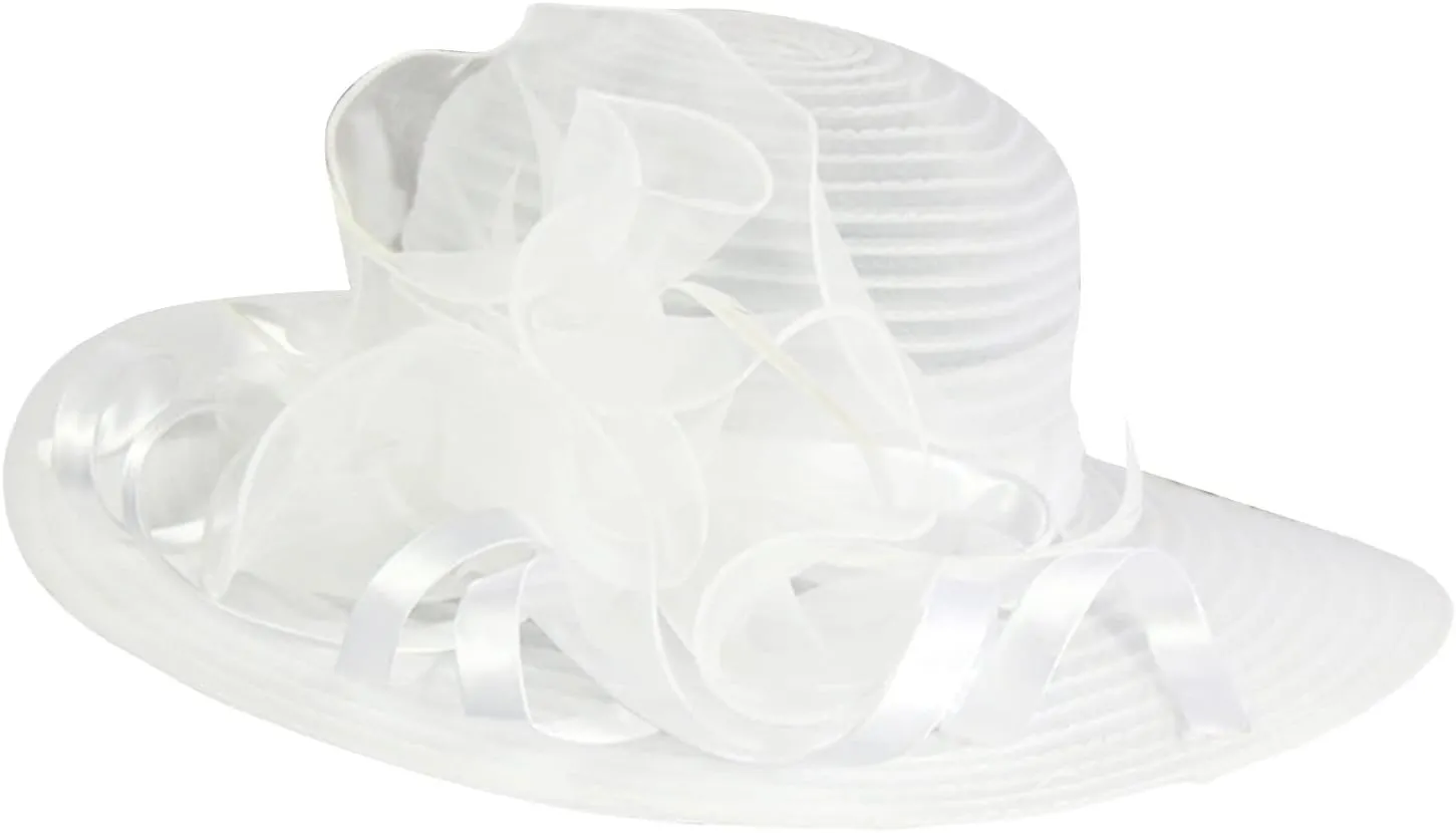 2025 Derby Hats for Women Girls Ladies, Organza Flower Wide Brim Church Tea Party Wedding Fascinator Sun Hat