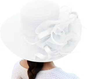2025 Derby Hats for Women Girls Ladies, Organza Flower Wide Brim Church Tea Party Wedding Fascinator Sun Hat
