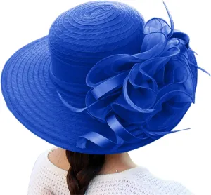 2025 Derby Hats for Women Girls Ladies, Organza Flower Wide Brim Church Tea Party Wedding Fascinator Sun Hat