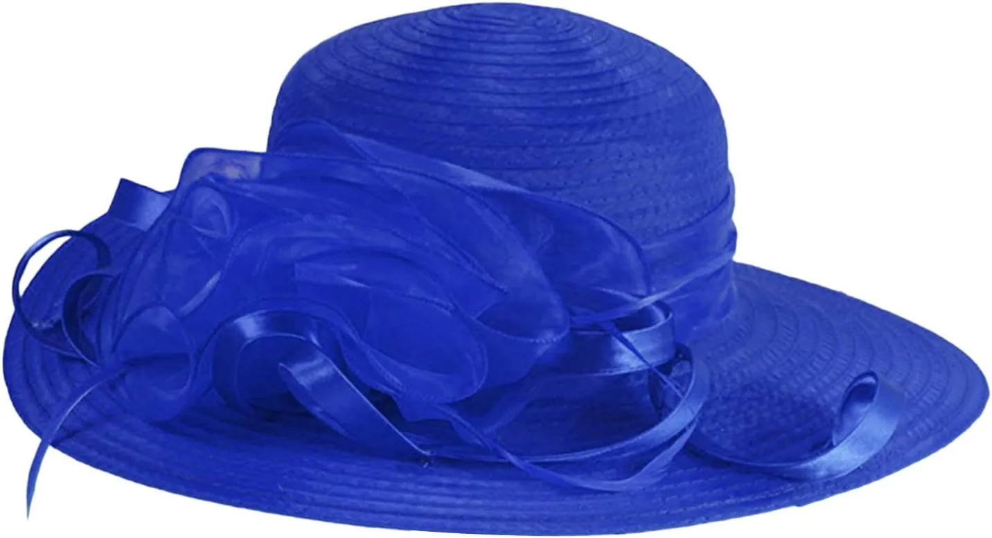 2025 Derby Hats for Women Girls Ladies, Organza Flower Wide Brim Church Tea Party Wedding Fascinator Sun Hat