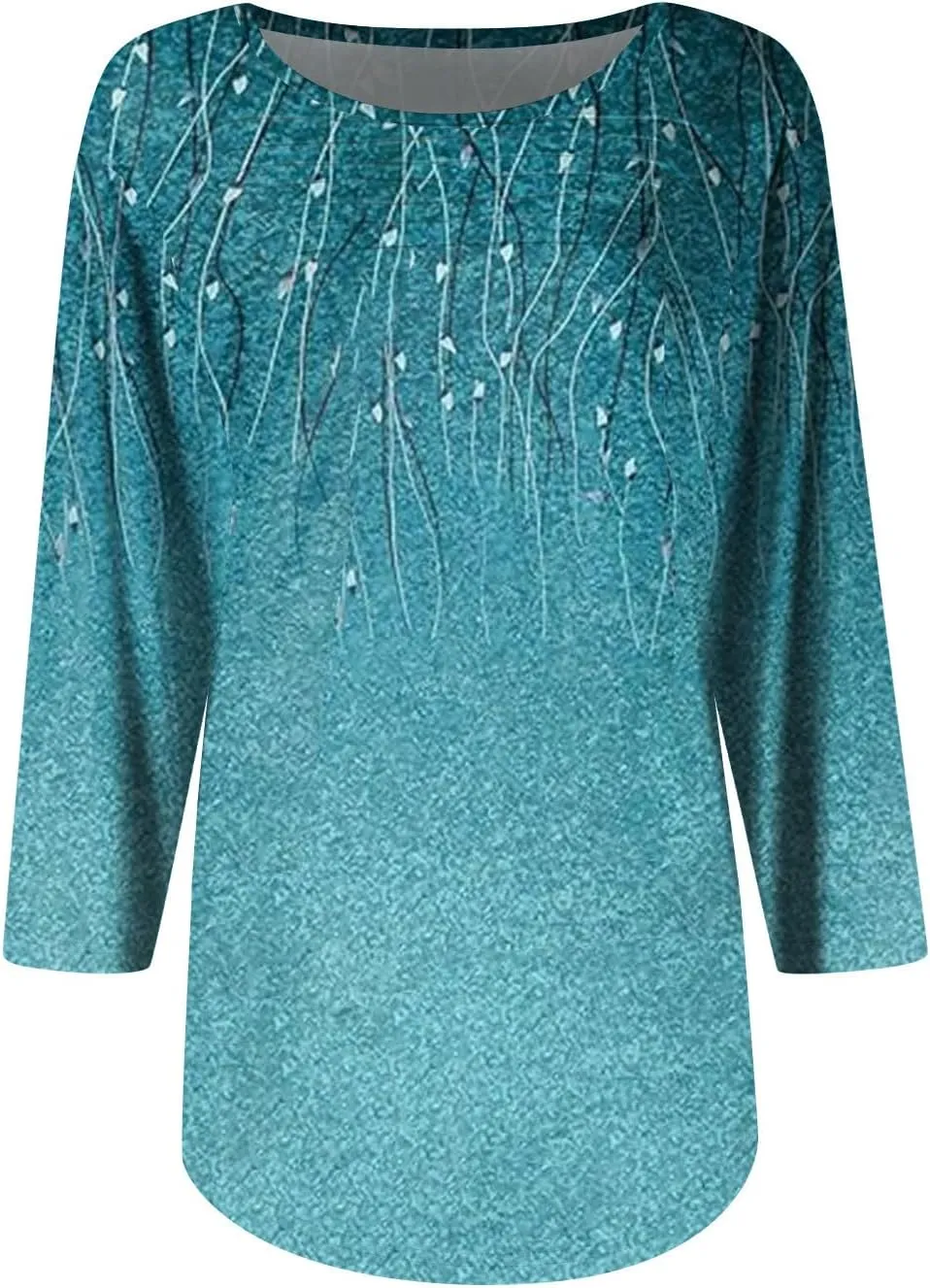3/4 Length Sleeve Womens Tops Summer Dressy Shirts Crewneck Casual Pleated Tunic Blouses Fashion Loose Fit Clothes