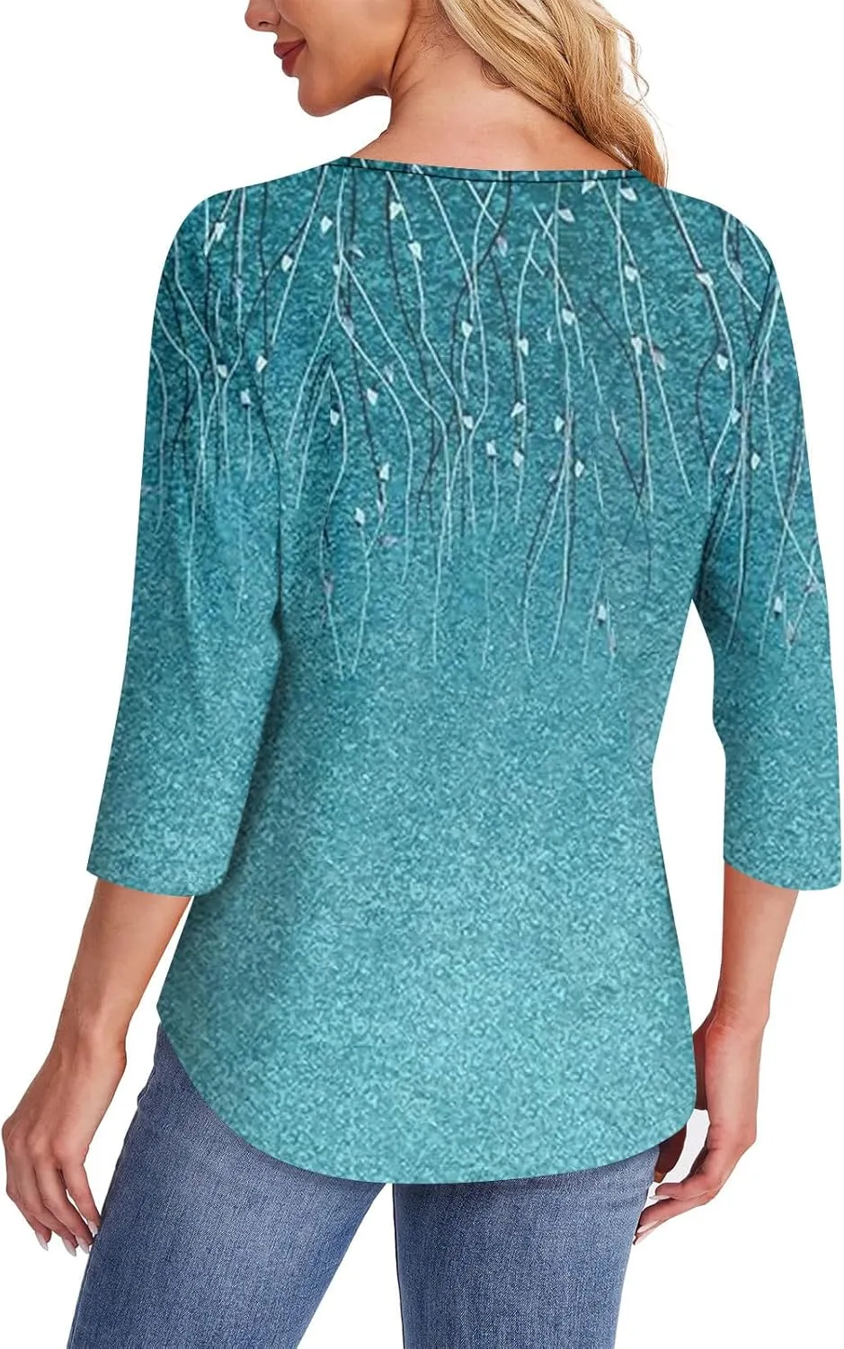 3/4 Length Sleeve Womens Tops Summer Dressy Shirts Crewneck Casual Pleated Tunic Blouses Fashion Loose Fit Clothes