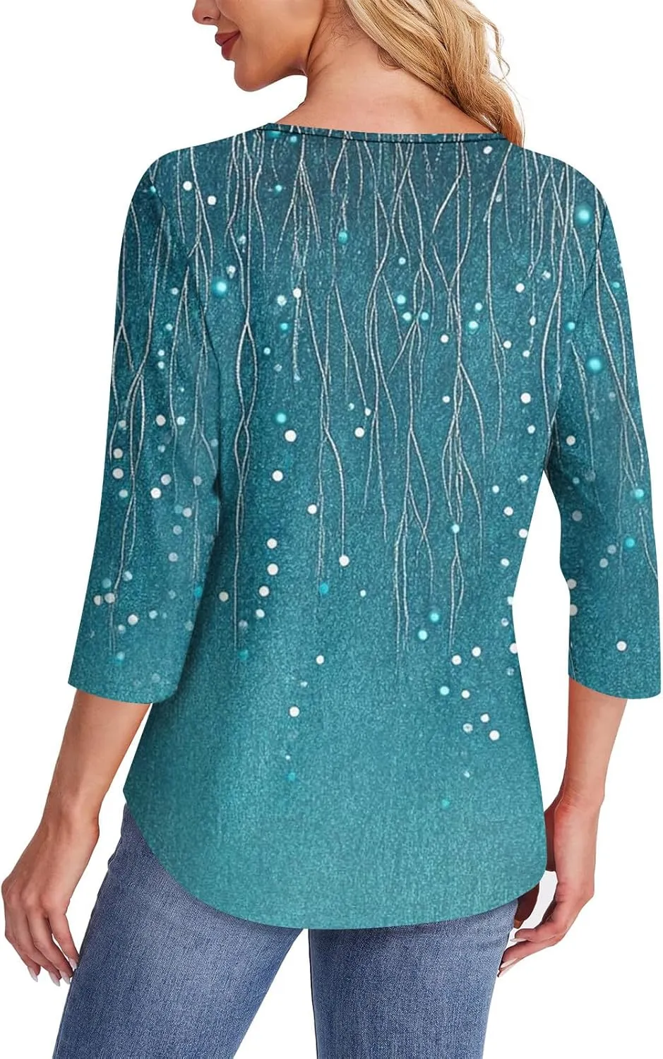 3/4 Length Sleeve Womens Tops Summer Dressy Shirts Crewneck Casual Pleated Tunic Blouses Fashion Loose Fit Clothes