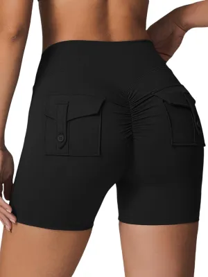 ABOCIW Scrunch Butt Workout Shorts with Pockets for Women Crossover Gym Biker Shorts High Waisted Yoga Booty Shorts