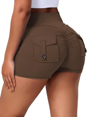 ABOCIW Scrunch Butt Workout Shorts with Pockets for Women Crossover Gym Biker Shorts High Waisted Yoga Booty Shorts