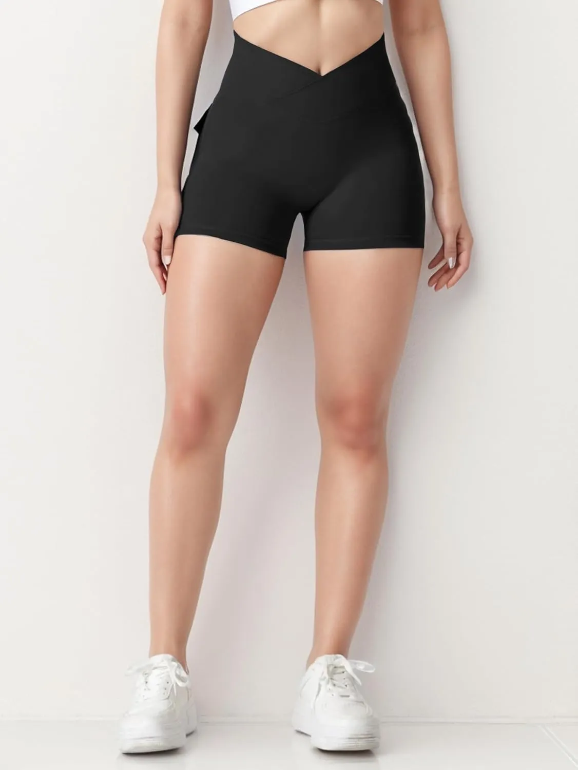 ABOCIW Scrunch Butt Workout Shorts with Pockets for Women Crossover Gym Biker Shorts High Waisted Yoga Booty Shorts