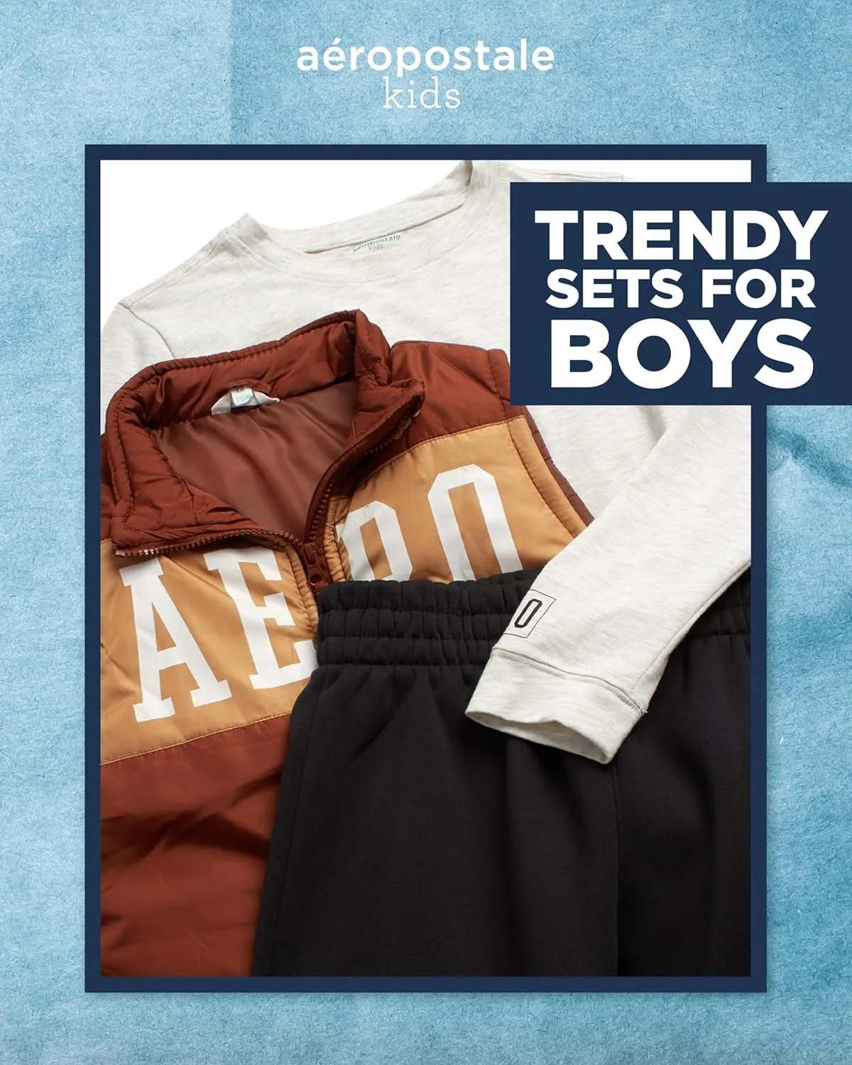 AEROPOSTALE Boys' Sweatsuit Set - 3 Piece Long Sleeve Shirt, Puffer Vest and Jogger Sweatpants - Boys' Activewear Set (4-12)