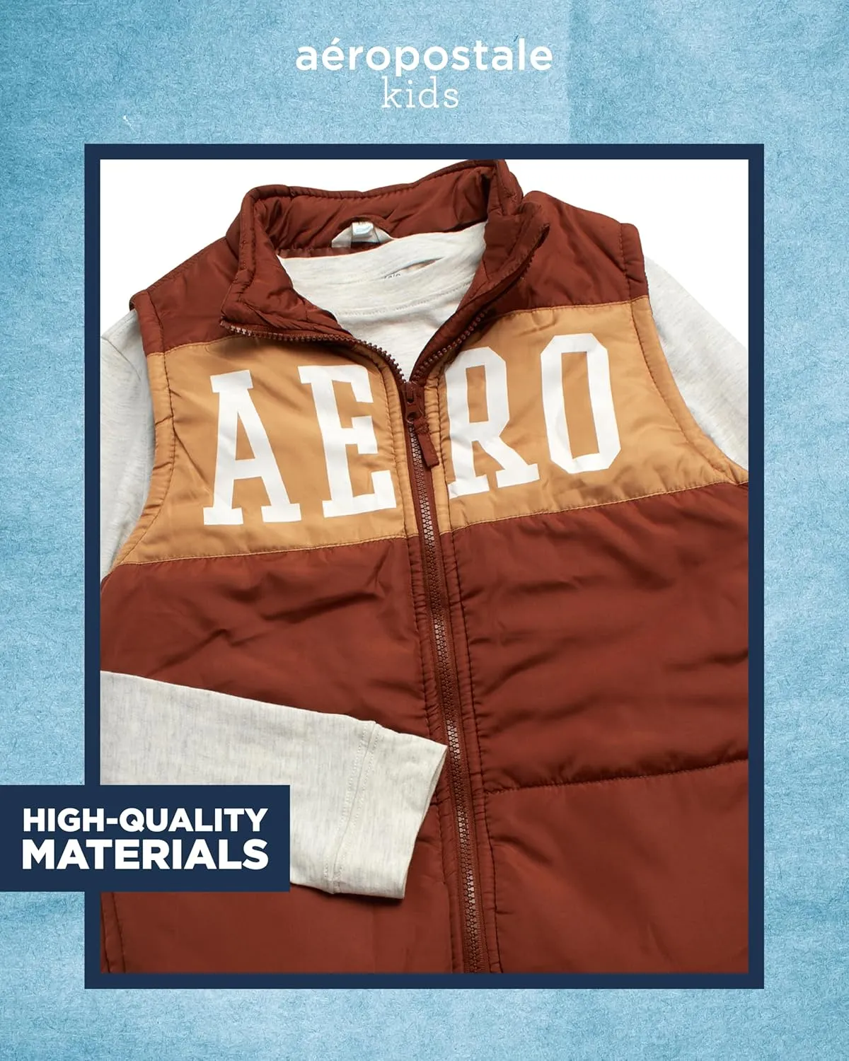 AEROPOSTALE Boys' Sweatsuit Set - 3 Piece Long Sleeve Shirt, Puffer Vest and Jogger Sweatpants - Boys' Activewear Set (4-12)