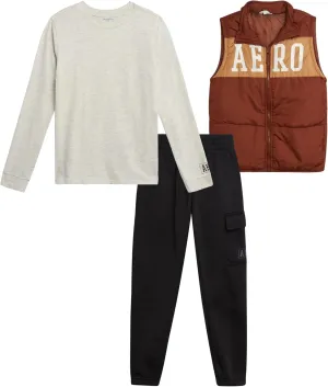 AEROPOSTALE Boys' Sweatsuit Set - 3 Piece Long Sleeve Shirt, Puffer Vest and Jogger Sweatpants - Boys' Activewear Set (4-12)