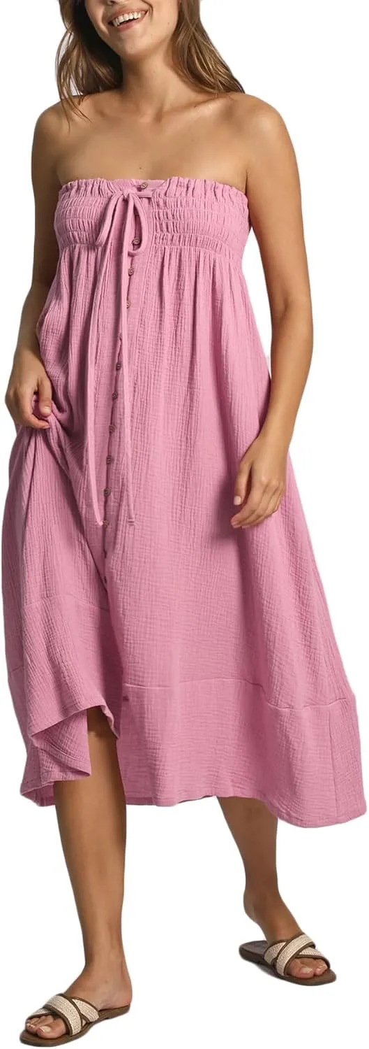 Amazhiyu Women's Summer Beach Crinkle Cotton Gauze Button-Front Slit Maxi Skirt