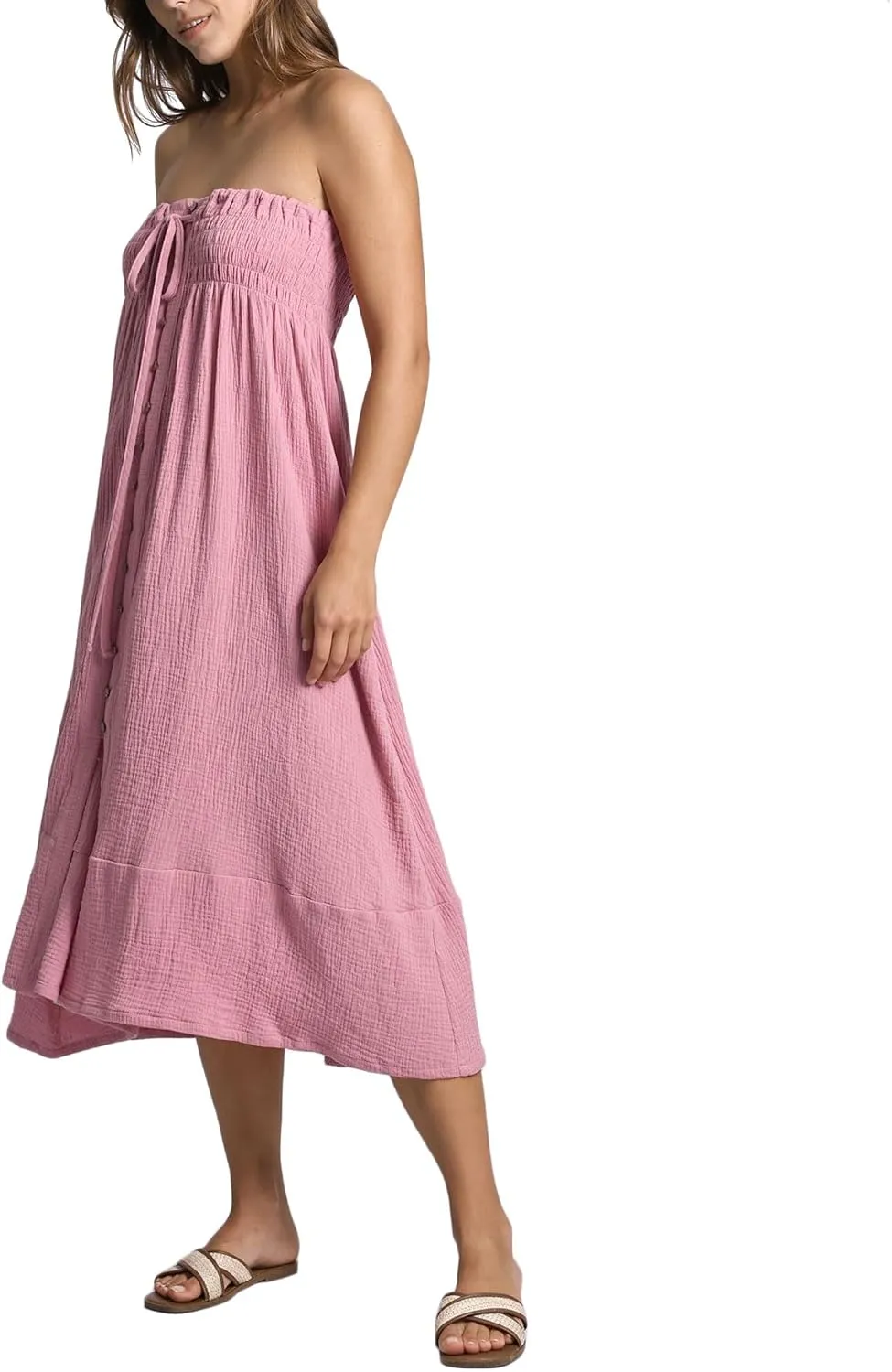 Amazhiyu Women's Summer Beach Crinkle Cotton Gauze Button-Front Slit Maxi Skirt