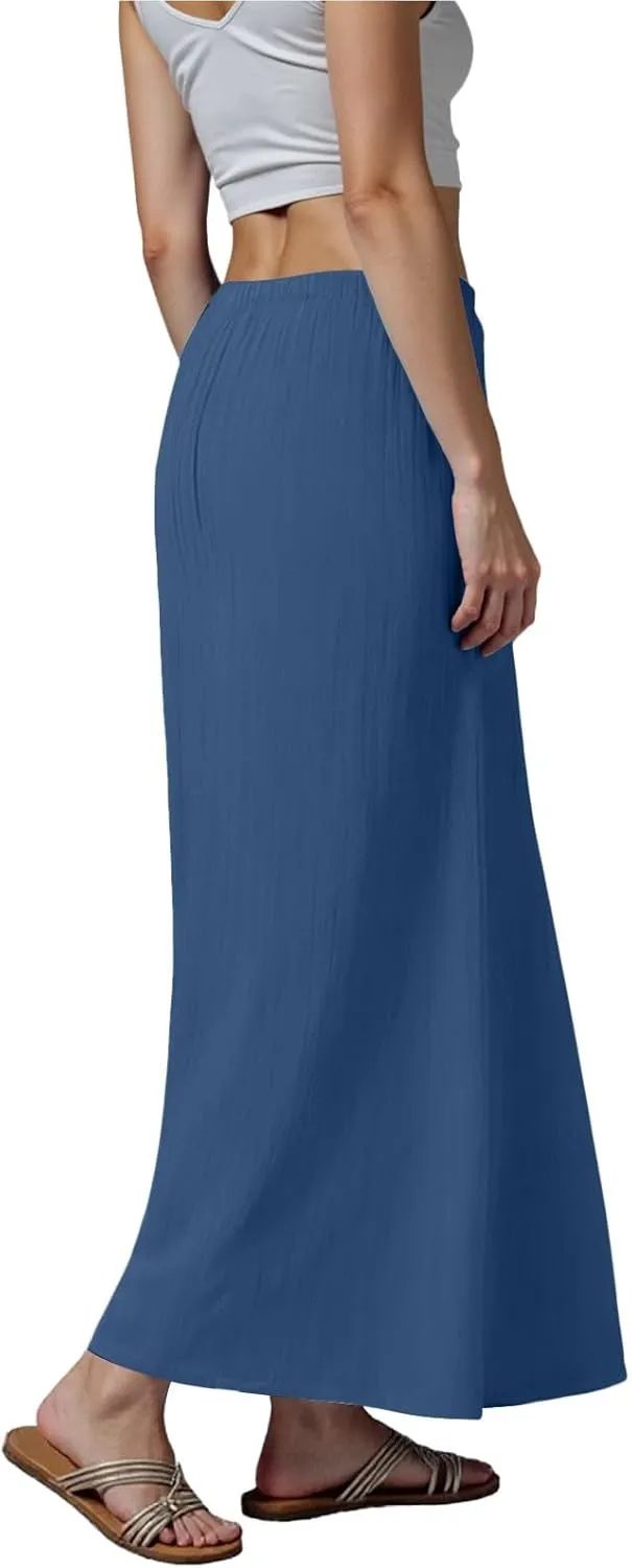 AMDBEL Maxi Skirts for Women Summer,Cotton Linen Long Skirts Boho Casual Flowy Skirts Drawstring Waist A Line Beach Skirts