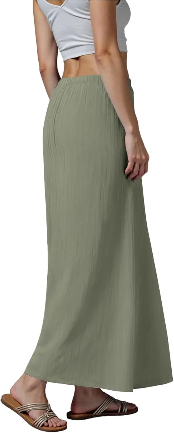 AMDBEL Maxi Skirts for Women Summer,Cotton Linen Long Skirts Boho Casual Flowy Skirts Drawstring Waist A Line Beach Skirts