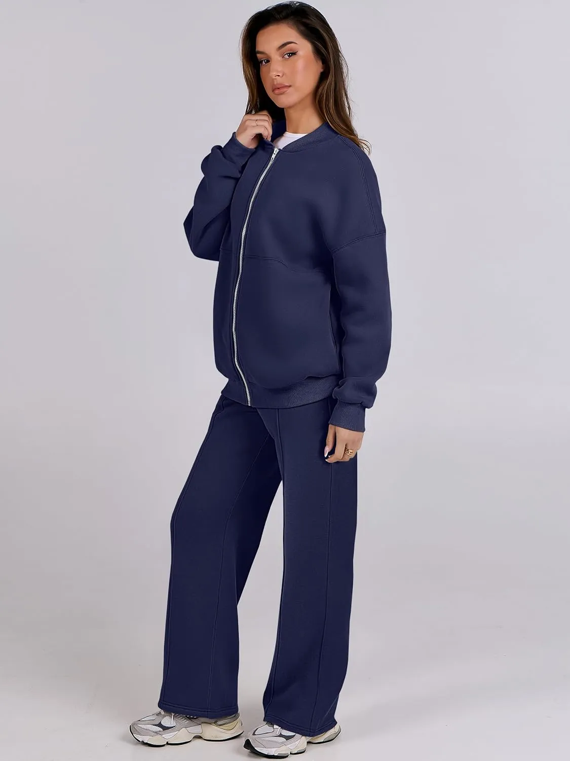 ANRABESS Women 2 Piece Outfits Lounge Set Oversized Zip Up Sweatshirt Jacket Sweatpant Matching Sweat Sets Winter Sweatsuits
