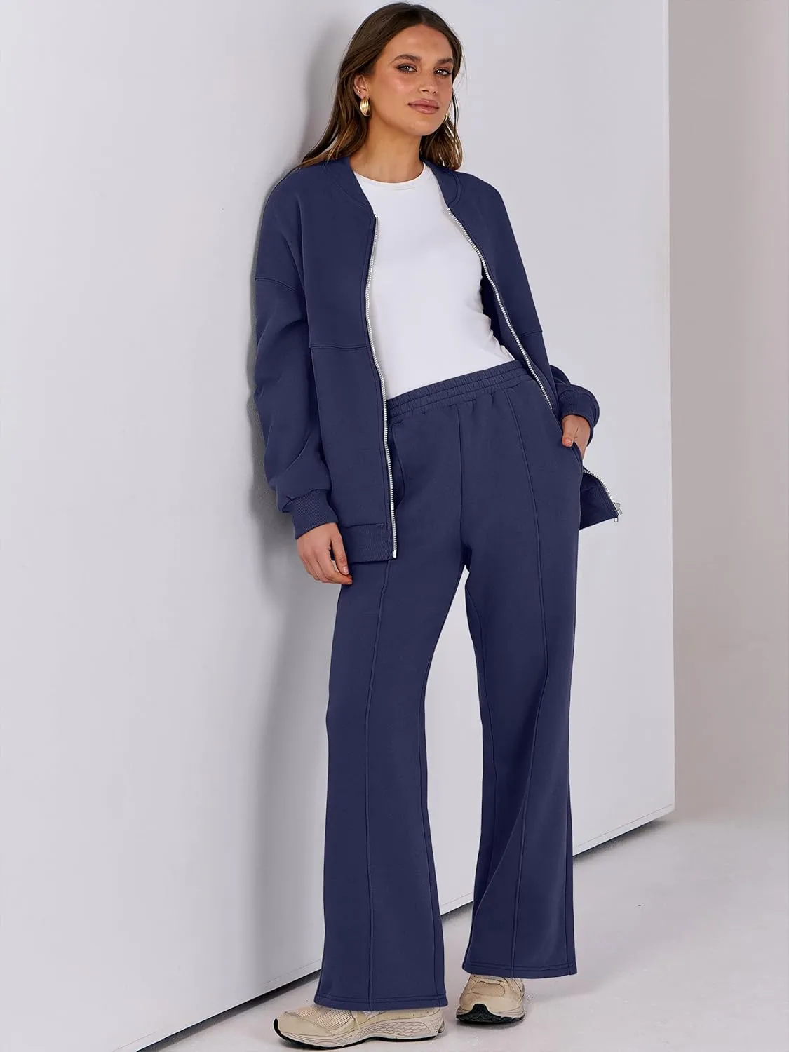 ANRABESS Women 2 Piece Outfits Lounge Set Oversized Zip Up Sweatshirt Jacket Sweatpant Matching Sweat Sets Winter Sweatsuits