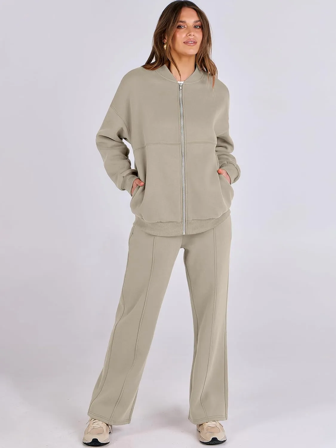 ANRABESS Women 2 Piece Outfits Lounge Set Oversized Zip Up Sweatshirt Jacket Sweatpant Matching Sweat Sets Winter Sweatsuits