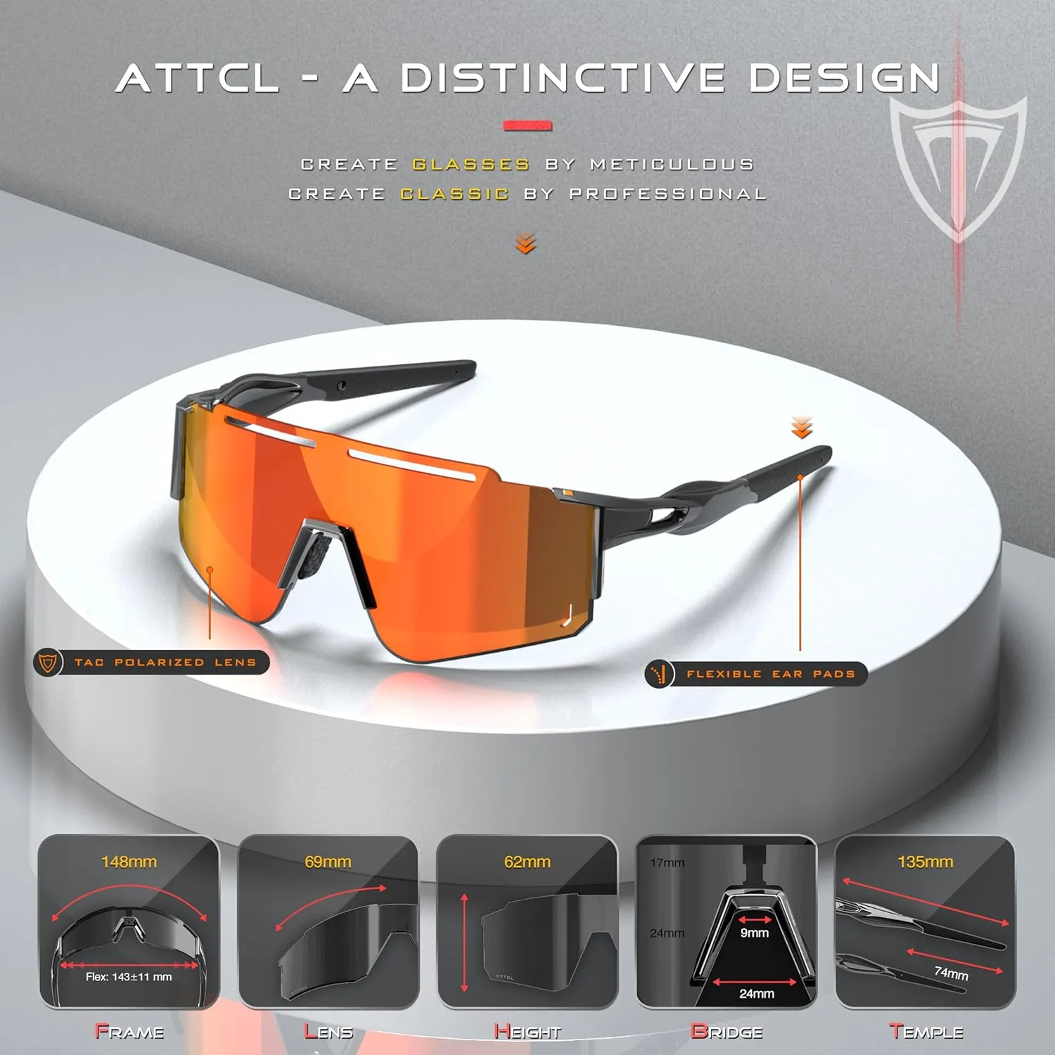 ATTCL Luxury Cycling Sunglasses for Men Women Sports Glasses,UV 400 Protection for Cycling, Skiing, Driving