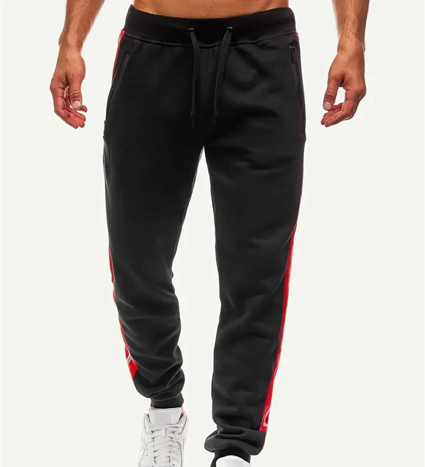 Baggy Sweatpants for Men Oversized Drawstring Color Block Elastic Waist Joggers Athletic Pants with Zipper Pockets