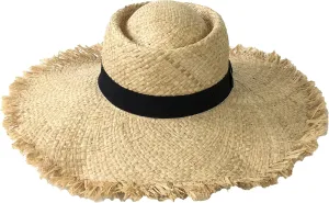 Blue Island Frayed Edge Wide Brim Straw Panama Hat, Natural