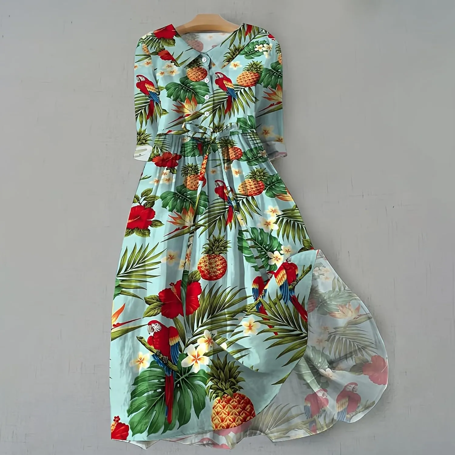 Boho Floral Dress for Women Short Sleeve Plus Size Korean Style Dresses Fashion Button Up Lapel Collar Flowy Dress
