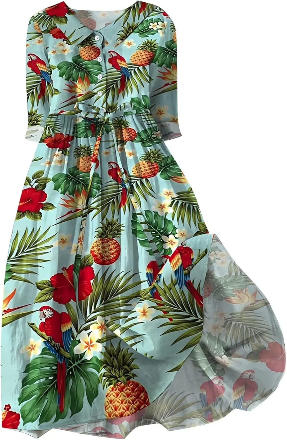 Boho Floral Dress for Women Short Sleeve Plus Size Korean Style Dresses Fashion Button Up Lapel Collar Flowy Dress