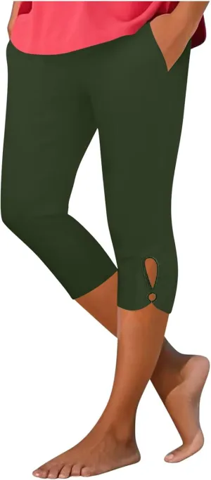 Capri Leggings for Women 2025 Cutout Yoga Capris Summer High Waist Crop Tights Workout Compression Pants with Pockets