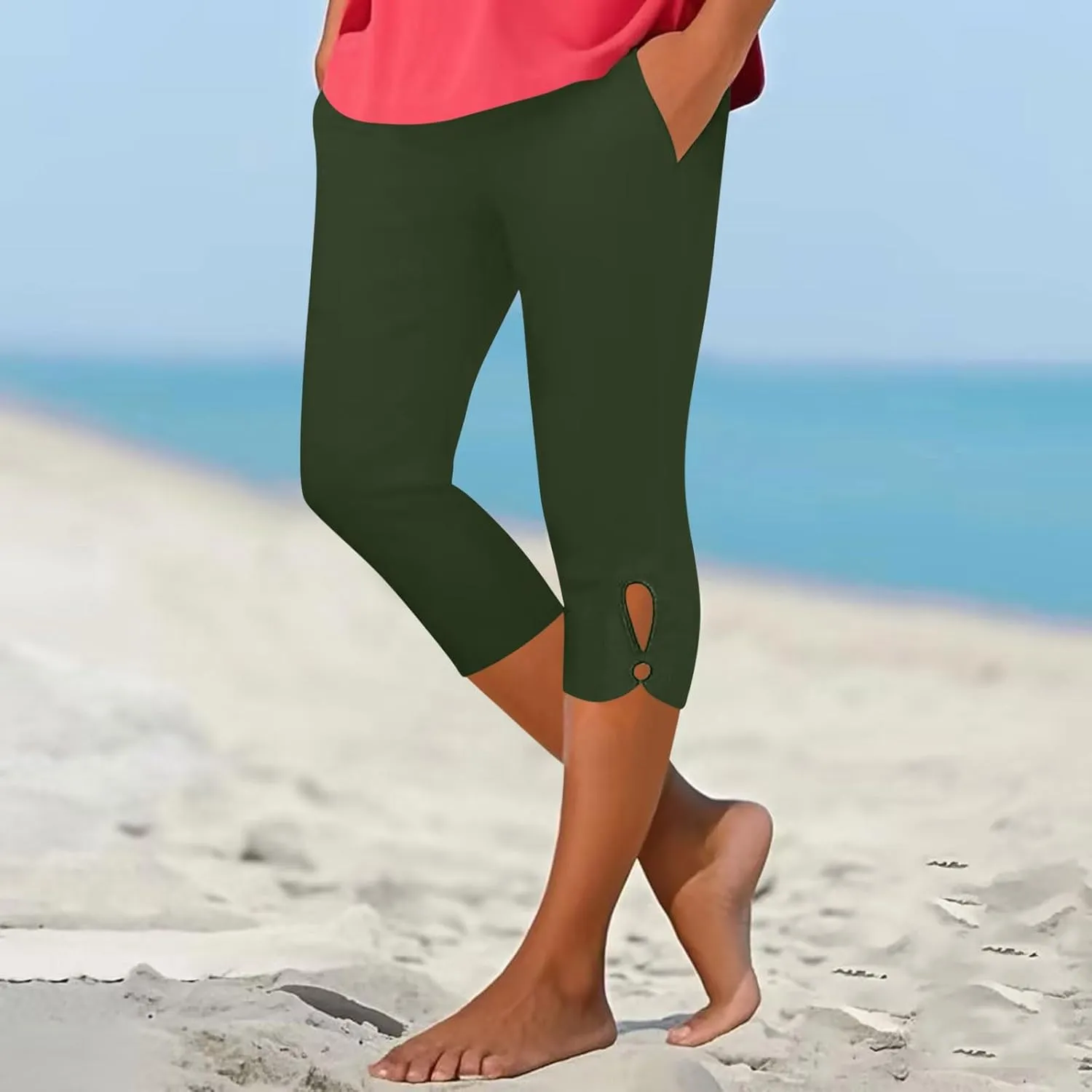 Capri Leggings for Women 2025 Cutout Yoga Capris Summer High Waist Crop Tights Workout Compression Pants with Pockets