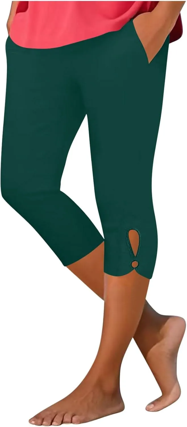 Capri Leggings for Women 2025 Cutout Yoga Capris Summer High Waist Crop Tights Workout Compression Pants with Pockets