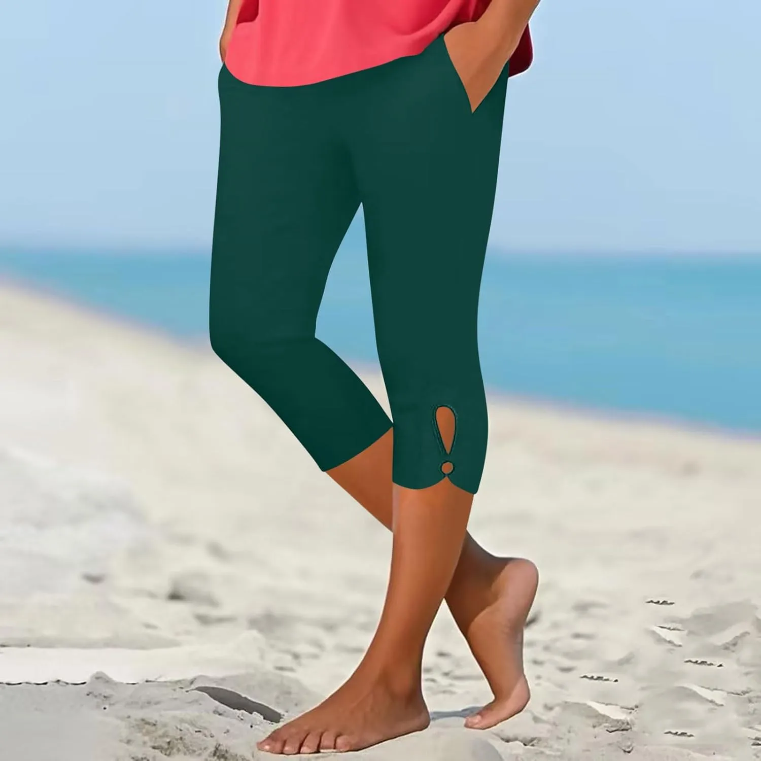 Capri Leggings for Women 2025 Cutout Yoga Capris Summer High Waist Crop Tights Workout Compression Pants with Pockets