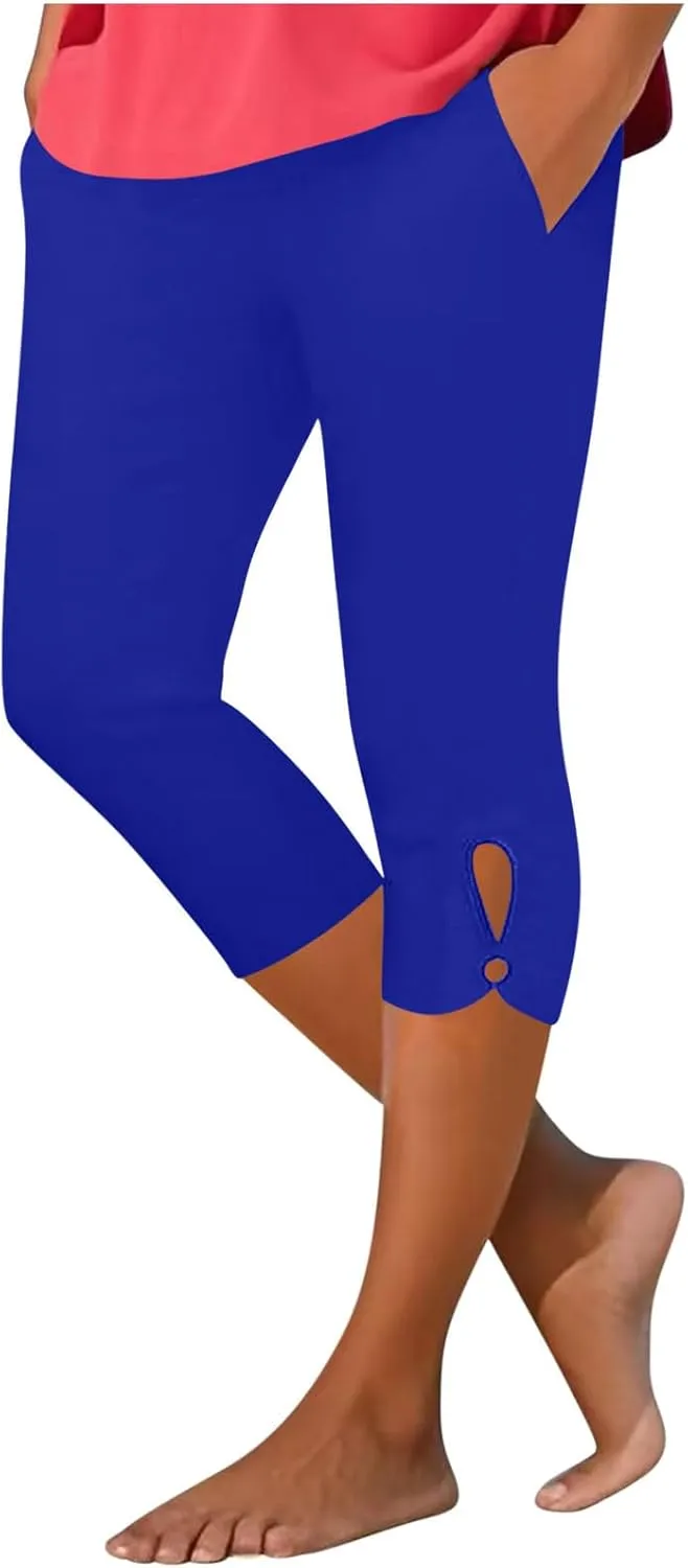Capri Leggings for Women 2025 Cutout Yoga Capris Summer High Waist Crop Tights Workout Compression Pants with Pockets