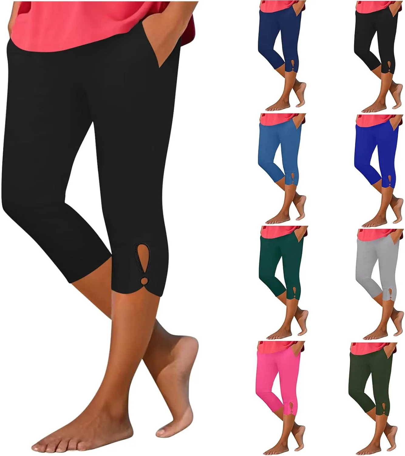 Capri Leggings for Women 2025 Cutout Yoga Capris Summer High Waist Crop Tights Workout Compression Pants with Pockets