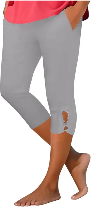 Capri Leggings for Women 2025 Cutout Yoga Capris Summer High Waist Crop Tights Workout Compression Pants with Pockets