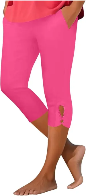 Capri Leggings for Women 2025 Cutout Yoga Capris Summer High Waist Crop Tights Workout Compression Pants with Pockets