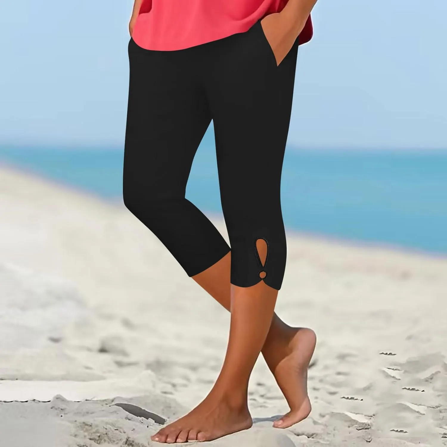 Capri Leggings for Women 2025 Cutout Yoga Capris Summer High Waist Crop Tights Workout Compression Pants with Pockets