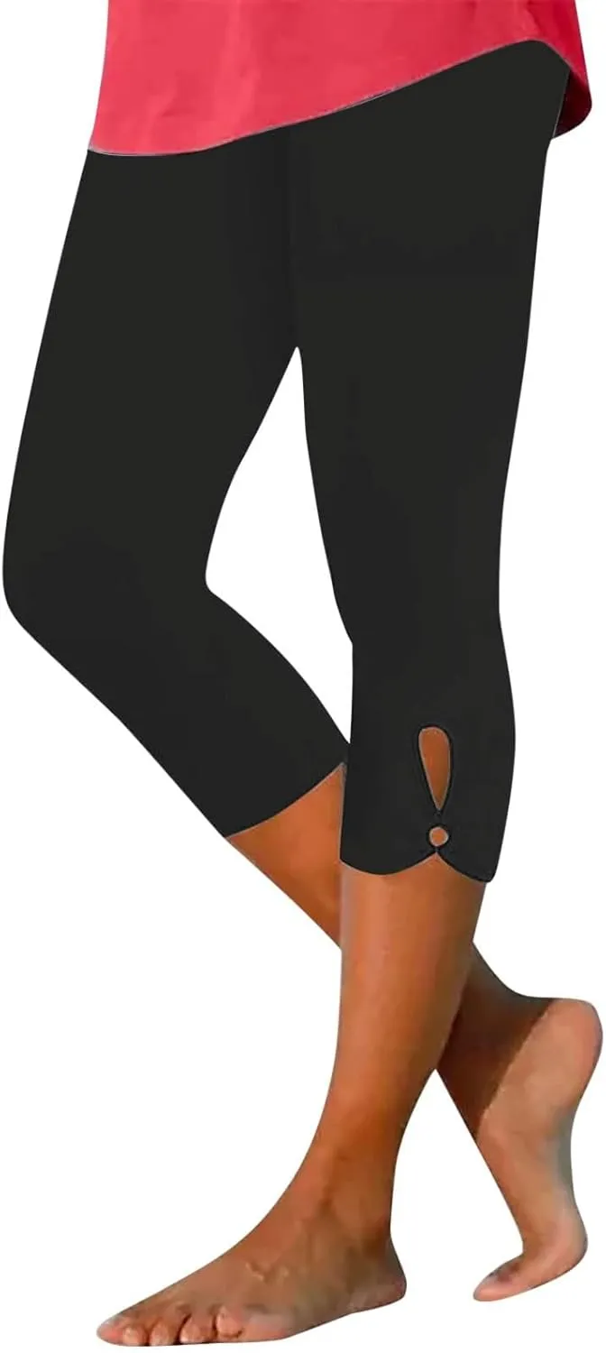 Capri Leggings for Women 2025 High Waisted Knee Length Workout Yoga Pants with Cutout Skinny Compression Tights