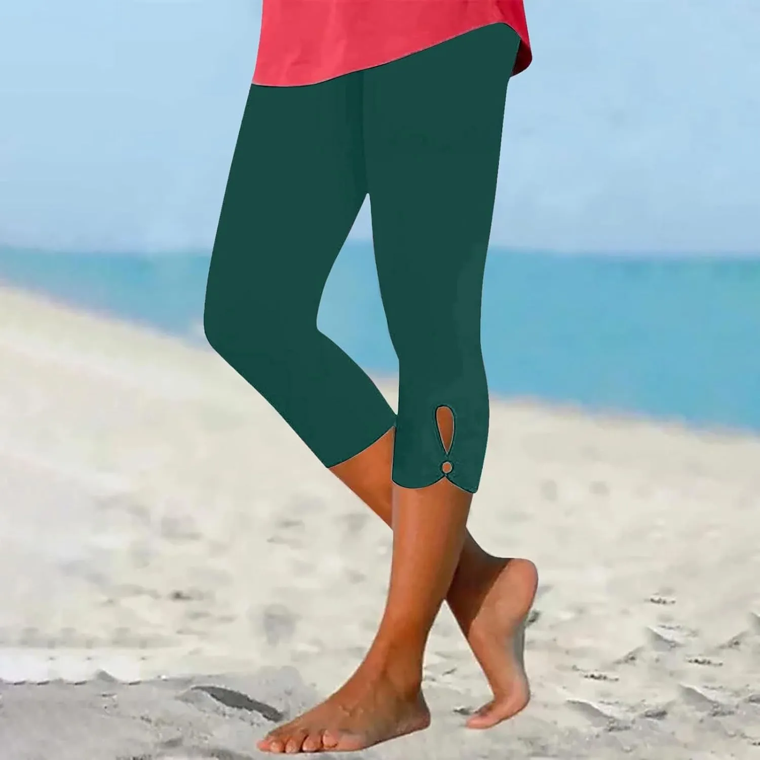 Capri Leggings for Women 2025 High Waisted Knee Length Workout Yoga Pants with Cutout Skinny Compression Tights