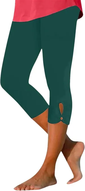Capri Leggings for Women 2025 High Waisted Knee Length Workout Yoga Pants with Cutout Skinny Compression Tights