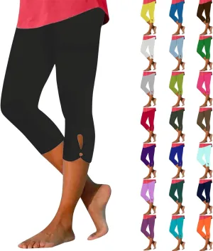 Capri Leggings for Women 2025 High Waisted Knee Length Workout Yoga Pants with Cutout Skinny Compression Tights