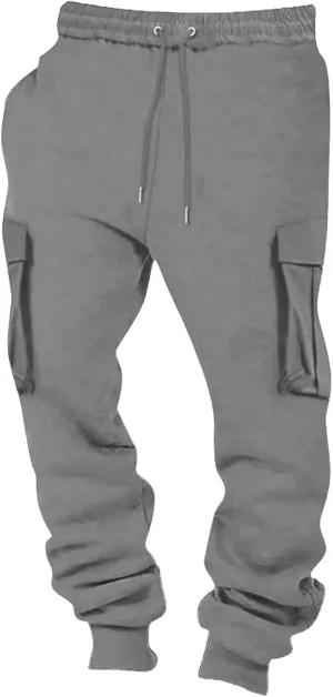 Cargo Joggers Men,Baggy Sweatpants Men Cotton Elastic Waist Drawstring Running Pants Fleece Lined Pants with Pockets