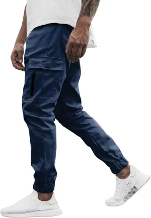 Cargo Pants for Men Big and Tall Pants for Men with Zipper Casual Pockets Street Sports Men's Slim Jogging Sweatpants