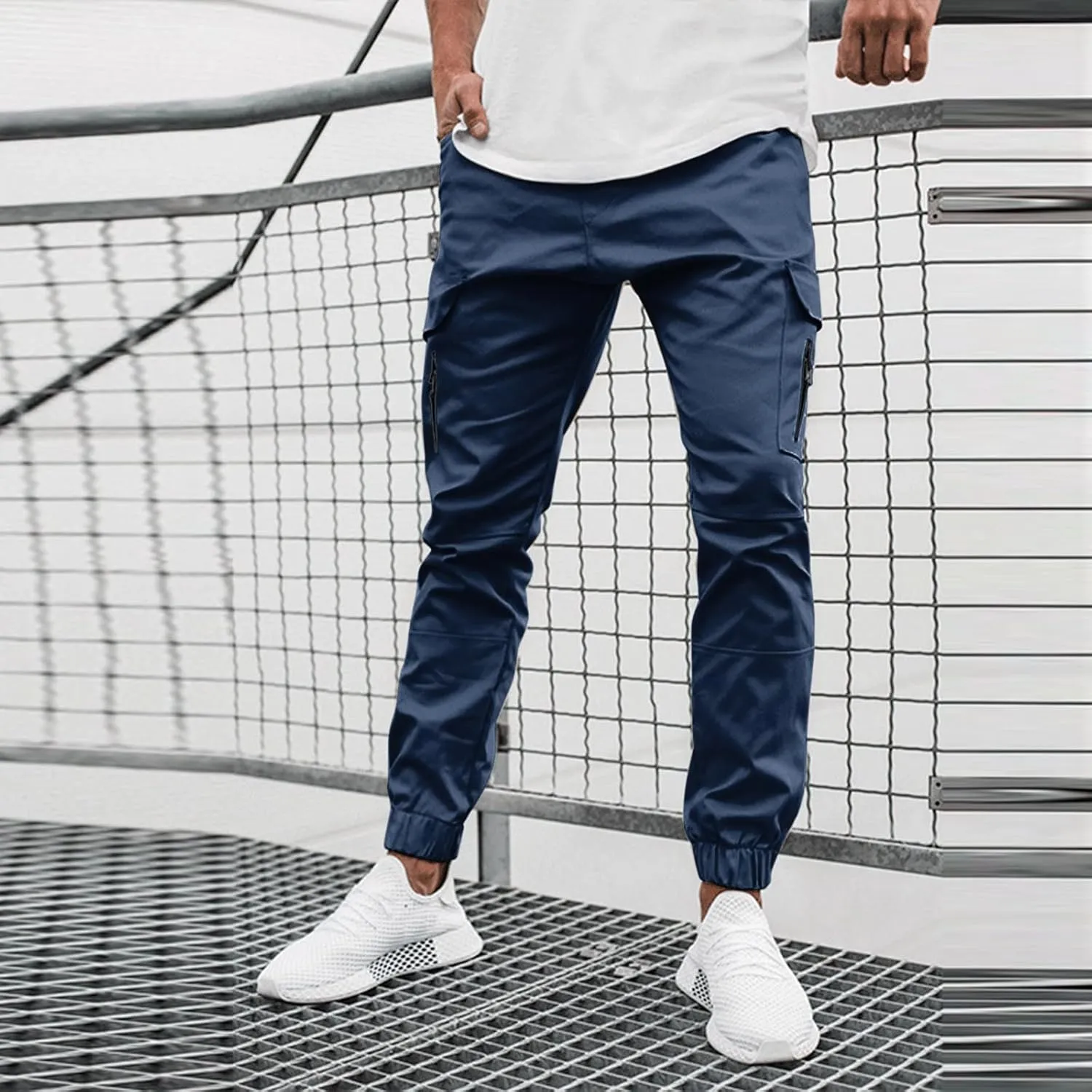 Cargo Pants for Men Big and Tall Pants for Men with Zipper Casual Pockets Street Sports Men's Slim Jogging Sweatpants