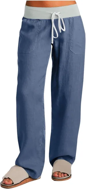 Cargo Pants Women with Flap Pockets High Waisted Side Tie Hem Straight Leg Drawstring Hiking Pants Travel Joggers