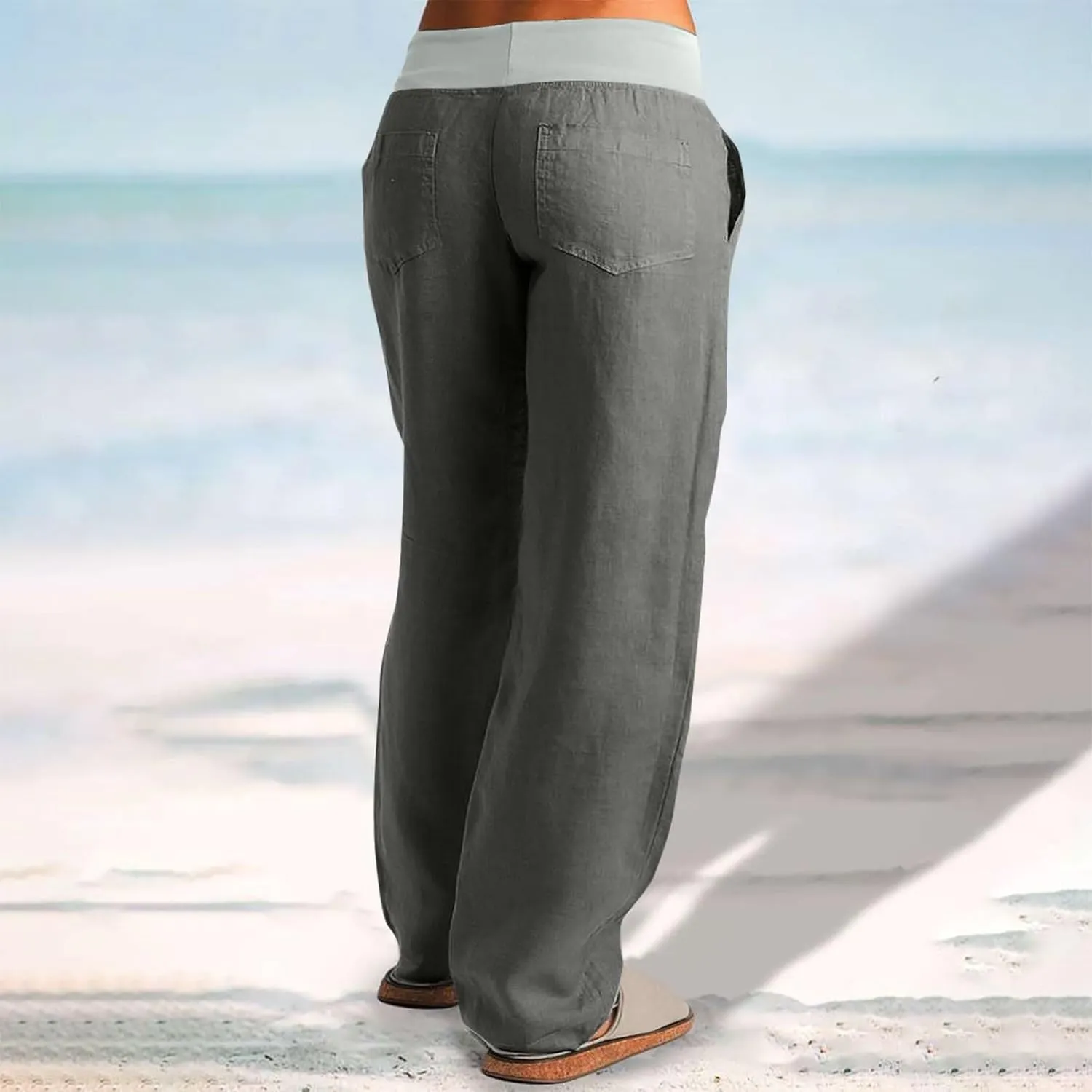 Cargo Pants Women with Flap Pockets High Waisted Side Tie Hem Straight Leg Drawstring Hiking Pants Travel Joggers