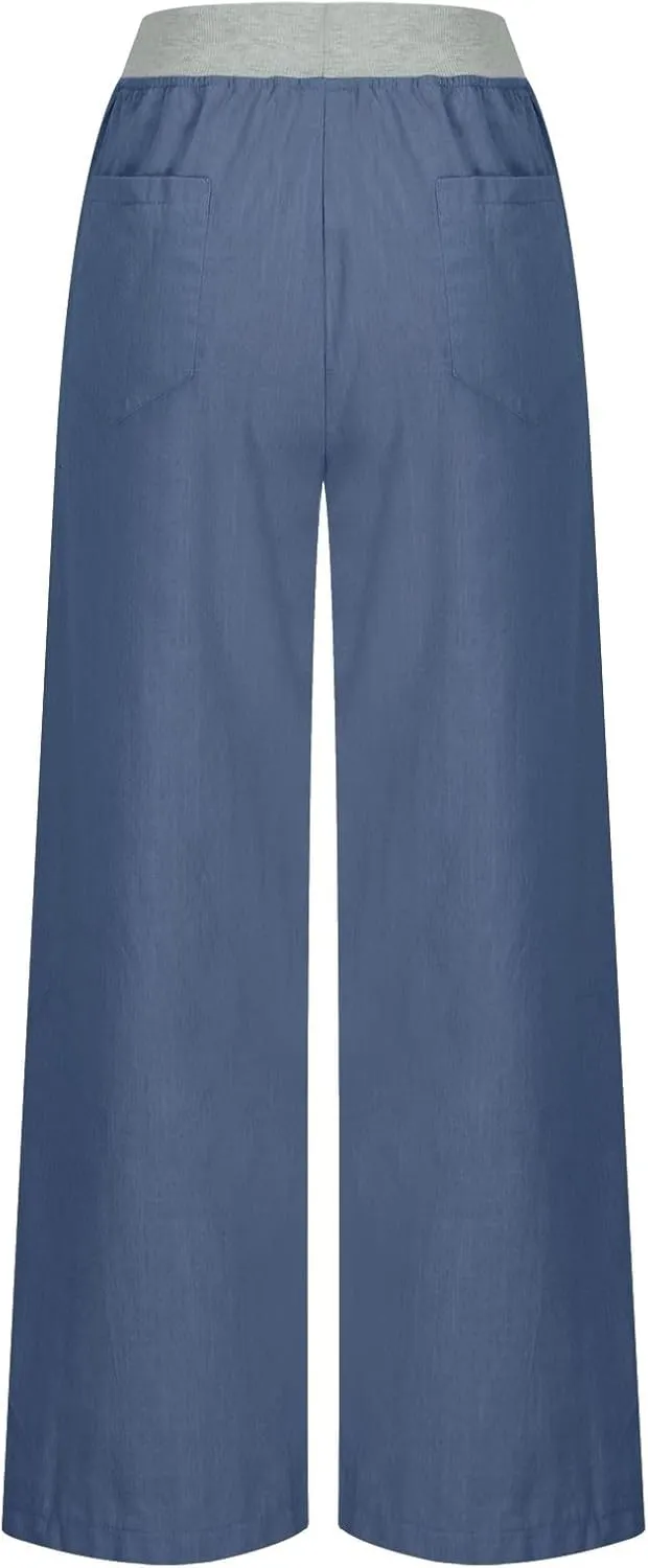 Cargo Pants Women with Flap Pockets High Waisted Side Tie Hem Straight Leg Drawstring Hiking Pants Travel Joggers