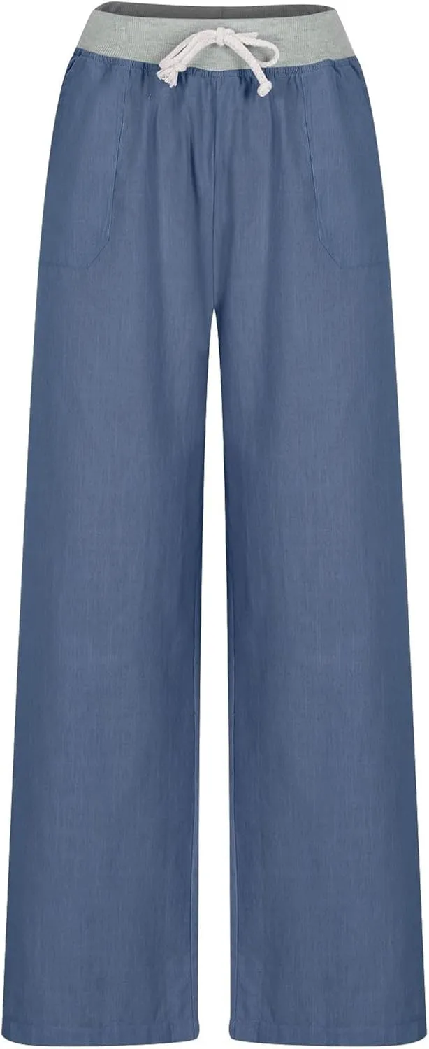 Cargo Pants Women with Flap Pockets High Waisted Side Tie Hem Straight Leg Drawstring Hiking Pants Travel Joggers
