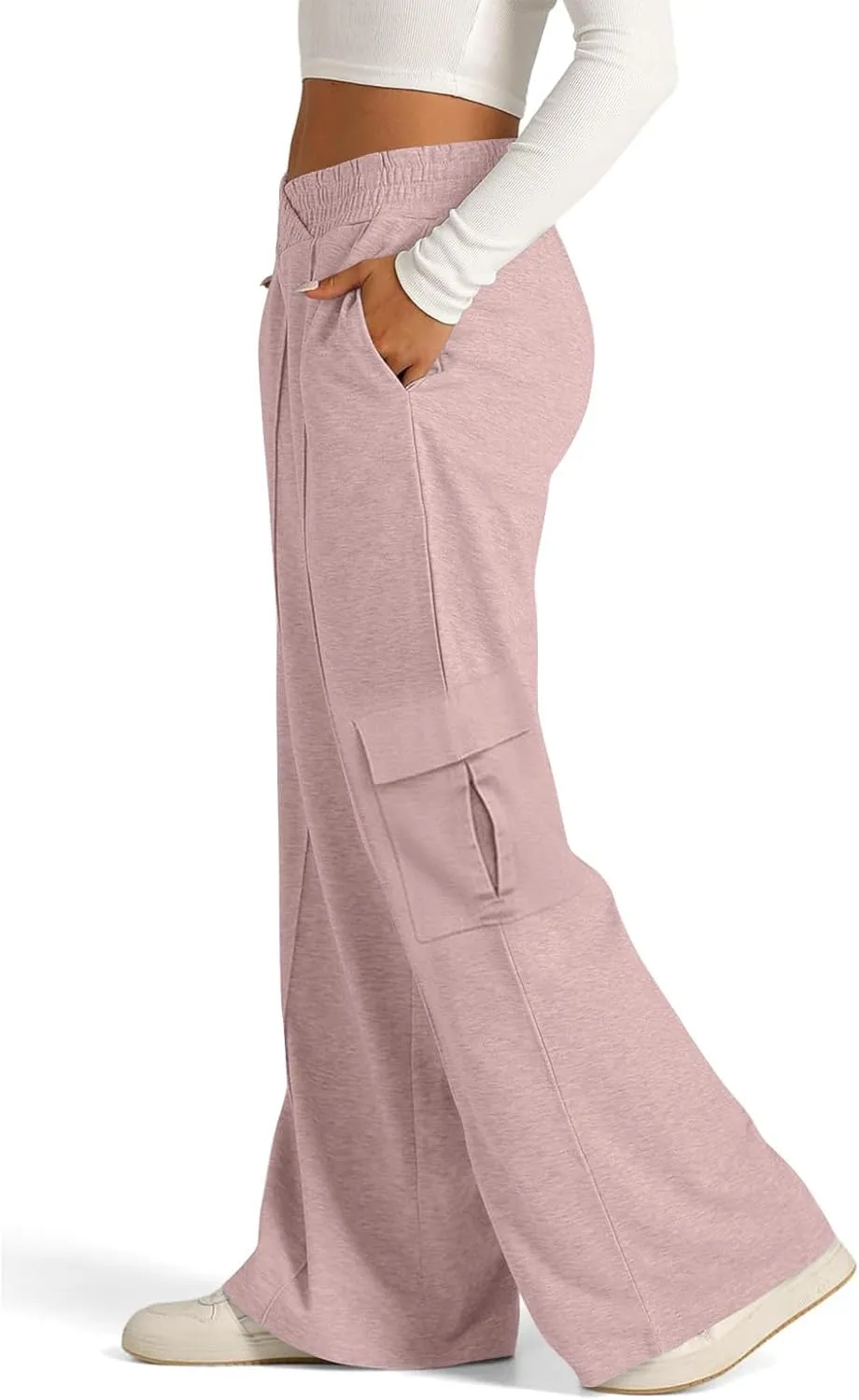 Cargo Sweatpants for Women with Pockets Crossover Baggy Wide Leg Sweatpants Athletic High Waisted Sweat Pants
