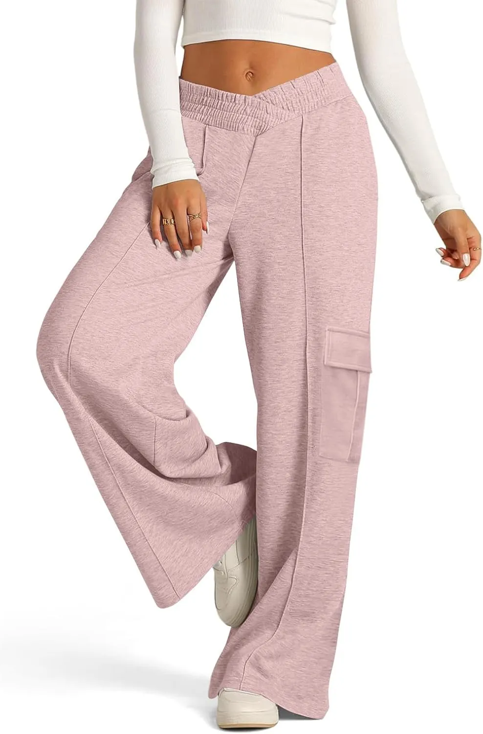 Cargo Sweatpants for Women with Pockets Crossover Baggy Wide Leg Sweatpants Athletic High Waisted Sweat Pants