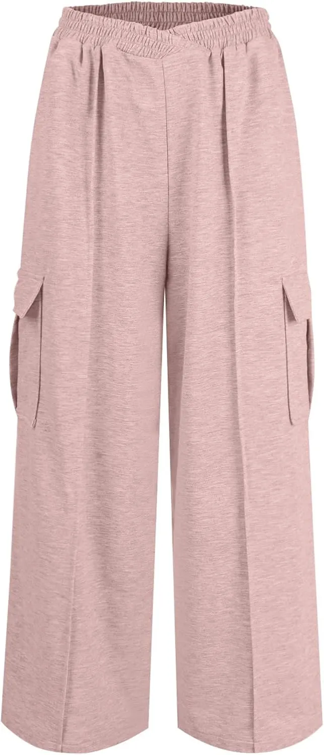 Cargo Sweatpants for Women with Pockets Crossover Baggy Wide Leg Sweatpants Athletic High Waisted Sweat Pants
