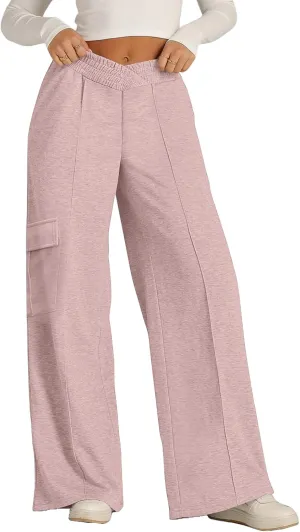 Cargo Sweatpants for Women with Pockets Crossover Baggy Wide Leg Sweatpants Athletic High Waisted Sweat Pants